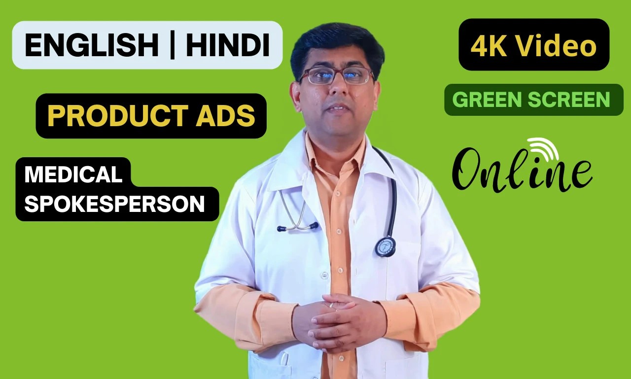 I will be medical spokesperson, doctor in hindi with green screen bg in 4k